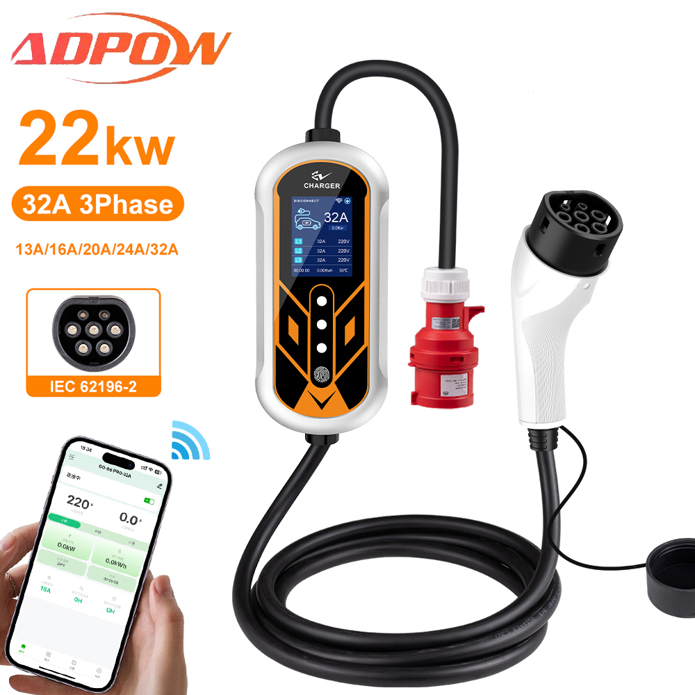 Portable Ev Charger 32A Type 2 Cee Plug - ADPOW Tragbare 32A Typ2 EV Ladegeräte