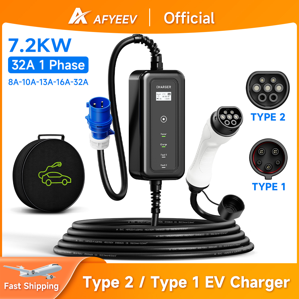 Afyeev tragbares ev ladegerät  – Portable Ev Charger 32A Type 2 Cee Plug Bewertung und Preis